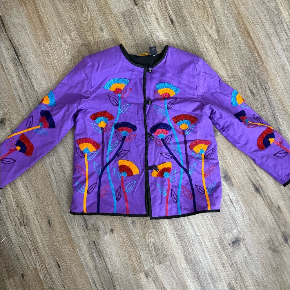 Vintage Allure Purple Jacket with Colorful Embroidery